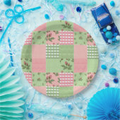 Rosa und grünes Patchwork-Quilt-Muster Pappteller (Party)