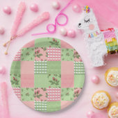 Rosa und grünes Patchwork-Quilt-Muster Pappteller (Party)