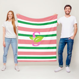 Rosa und grünes Streifen Logo Fleece Blanket