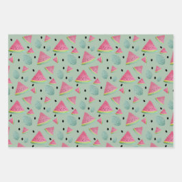 Rosa und grünes Wassermelone-Muster Wasserfarbe Geschenkpapier Set