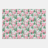 Rosa und grünes Weihnachtsdorf Geschenkpapier Set (Vorderseite 2)