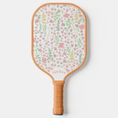 Rosa und grünes Wildblumenmuster Pickleball Schläger (Rückseite)
