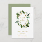 Rosa und Grünpflanzen Save the Date Karte (Vorne/Hinten)