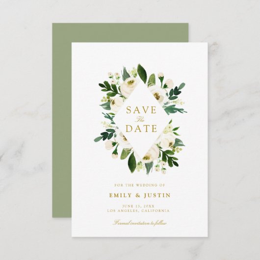 Rosa und Grünpflanzen Save the Date Karte (Vorne/Hinten)