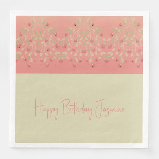 Rosa und hellbeige Berry mit Blütenpracht Serviette (Vorderseite)