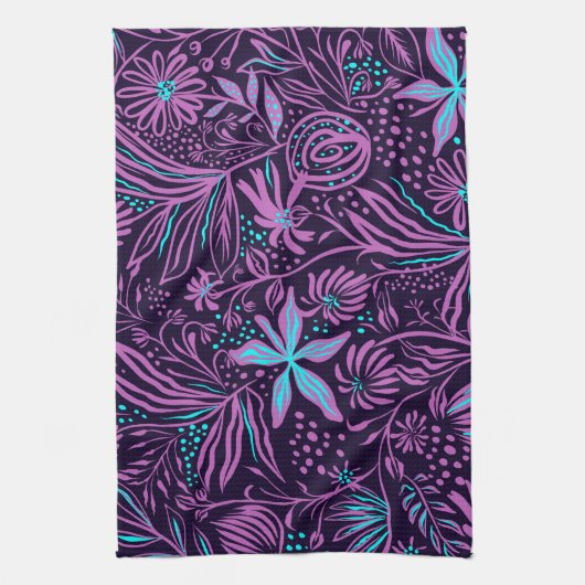 Rosa und hellblaue Blumen Geschirrtuch (Vertikal)