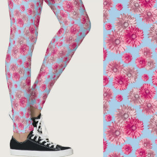 Rosa und hellblaue Gerbera-Margerite Blumenmuster Leggings