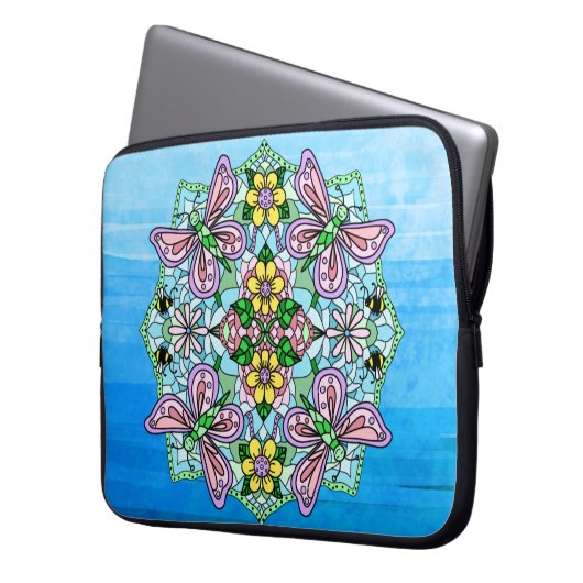 Rosa und hellblaue Hand, Mandala Laptopschutzhülle (Vorderseite Links)