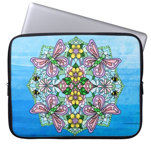 Rosa und hellblaue Hand, Mandala Laptopschutzhülle (Vorderseite)