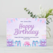 Rosa und hellblaue Wasserfarbe Geburtstag Einladung (Stehend Vorderseite)