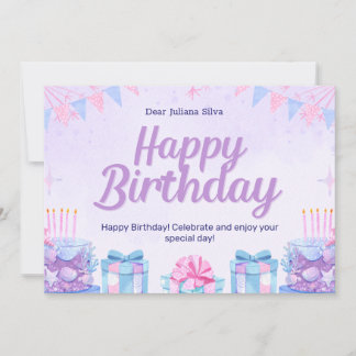 Rosa und hellblaue Wasserfarbe Geburtstag Einladung