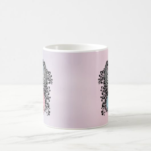 Rosa und hellblauer Biergarten mit Flügeln Kaffeetasse (Mittel)