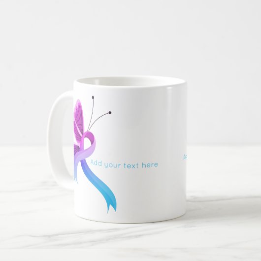 Rosa und hellblauer Butterfly-Band Kaffeetasse (Vorderseite Links)