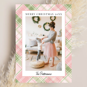 Rosa und Hellgrün kariertes Weihnachtsfoto Feiertagskarte