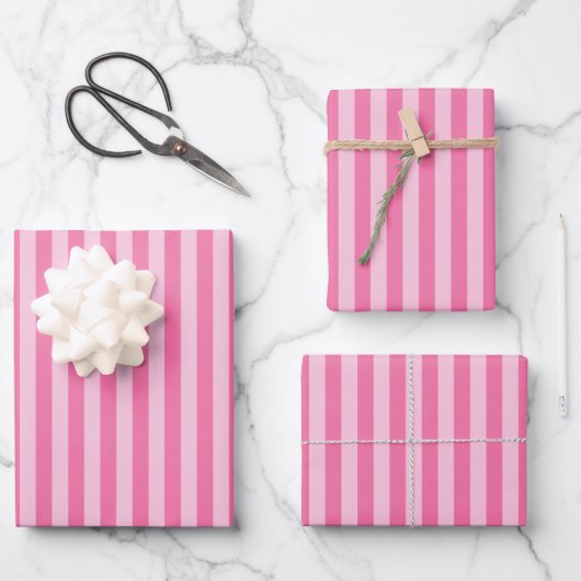Rosa und hellrosa Streifen Geschenkpapier Set (Vorderseite)