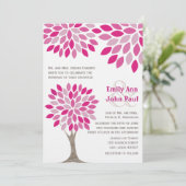 Rosa und Himbeere Moderne Baumsteine Blume Hochzei Einladung (Stehend Vorderseite)