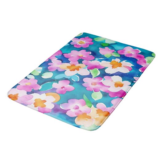 Rosa und Hübsche Blume Badematte (Schrägansicht)