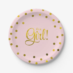 Rosa und Imitat Gold Foil Girl Babydusche Pappteller