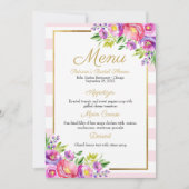 Rosa und Imitate Foil Gold Floral Brautparty Menü Einladung (Vorderseite)