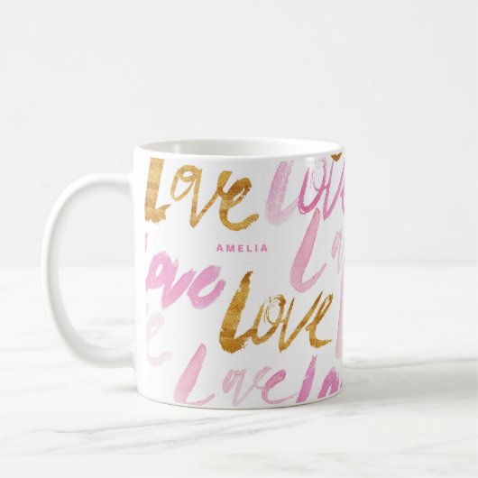 Rosa und Imitate Gold Fohlen Liebe Rustikale Typog Kaffeetasse (Links)