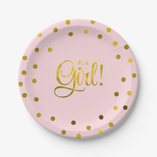 Rosa und Imitate Gold Foil Girl Babydusche Pappteller (Vorderseite)