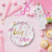 Rosa und Imitate Gold Foil Liebe Typografie Muster Pappteller (Party)
