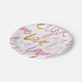 Rosa und Imitate Gold Foil Liebe Typografie Muster Pappteller (Schrägansicht)