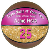 Rosa und Imitate Gold Glitzer Personalisiert Baske Basketball (Vorderseite)