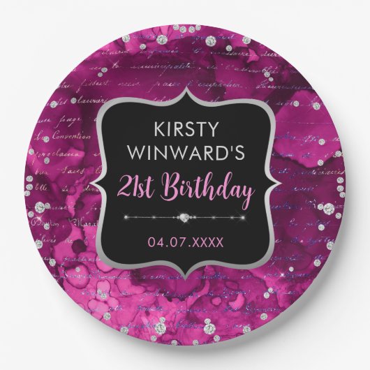 Rosa und irrisierende Glitzer Geburtstag Pappteller (Vorderseite)