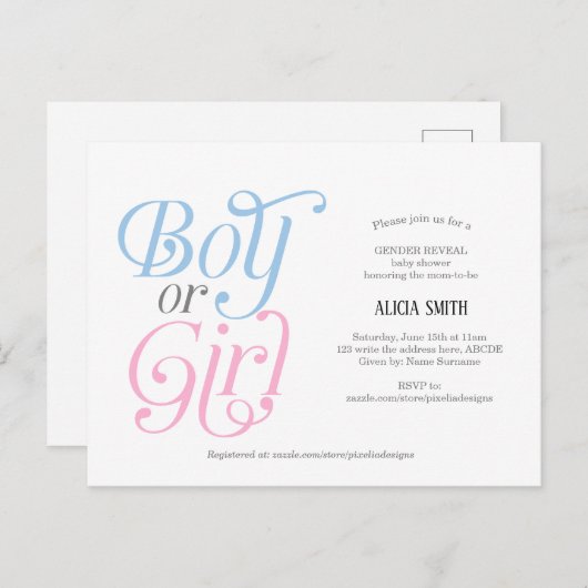 Rosa und Junge, modern, Junge oder Mädchen, Geschl Einladungspostkarte (Vorne/Hinten)