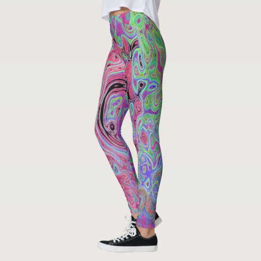 Rosa und Kalkgrün Groovy Abstrakt Retro Swirl Leggings (Links)