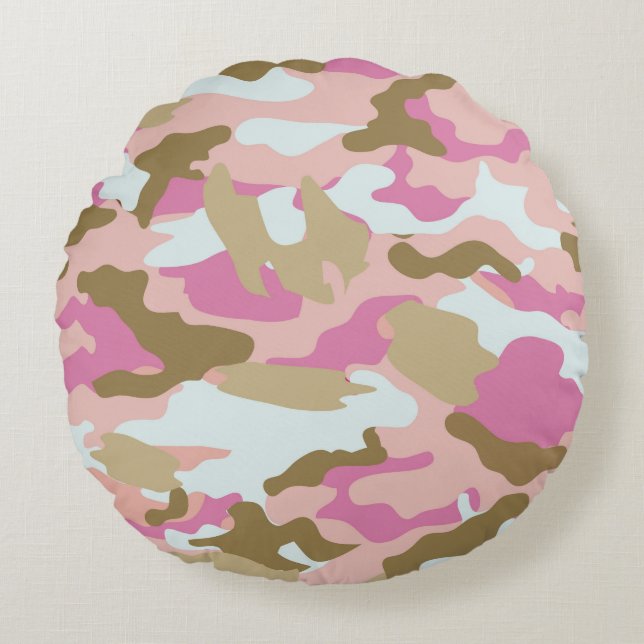Rosa und Khaki Rundes Kissen (Vorderseite)