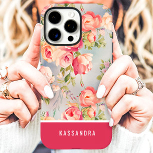 Rosa und Korallen Custom Name Floral  iPhone 16 Pro Max Hülle