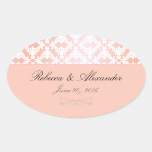 Rosa und Korallen-Damaskus-Hochzeit Ovaler Aufkleber