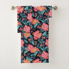 Rosa und korallenfarbene Blume Badhandtuch Set