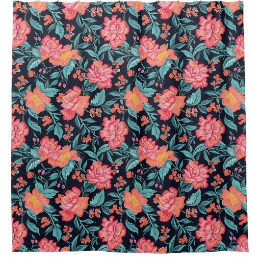 Rosa und korallenfarbene Blume Duschvorhang (Vorderseite)