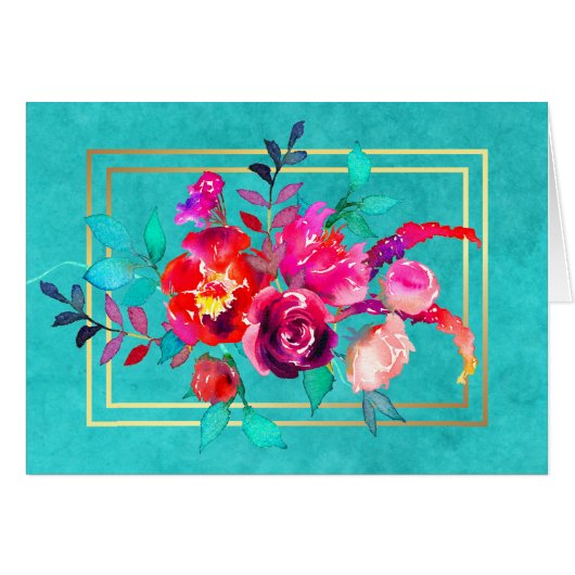 Rosa und korallenfarbene Blume im türkisfarbenen W (Vorderseite (Horizontal))