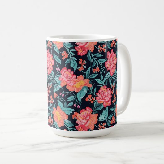 Rosa und korallenfarbene Blume Kaffeetasse (VorderseiteRechts)