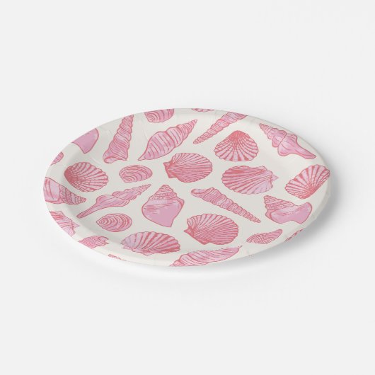 Rosa und korallenfarbene Küstenschalen Pappteller (Schrägansicht)