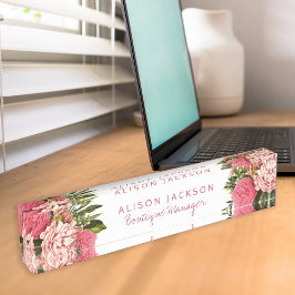 Rosa und korallenrote Blume Boutique Manager Namensplakette