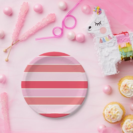 Rosa und Korallenstreifen Pappteller (Party)