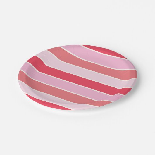Rosa und Korallenstreifen Pappteller (Schrägansicht)