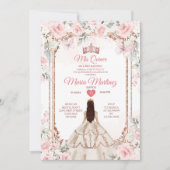 Rosa und Kupfer Gold Blume Princess Mis Quince Einladung (Vorderseite)