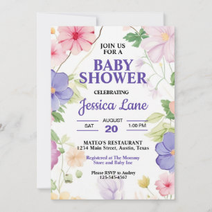 Rosa und Lavendel Wilde Blumen Pastell Baby Shower Einladung