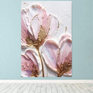 Rosa- und Lavendelblumen mit goldener Textur Kunst Leinwanddruck