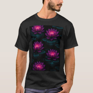 rosa und lavenfarbene Lotus-Blume auf schwarz T-Shirt