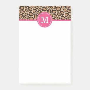 Rosa und Leopard-Druck-Gewohnheits-Monogramm Post-it Klebezettel