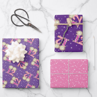 Rosa und Lila 12. Geburtstagswackelpapier  Geschenkpapier Set