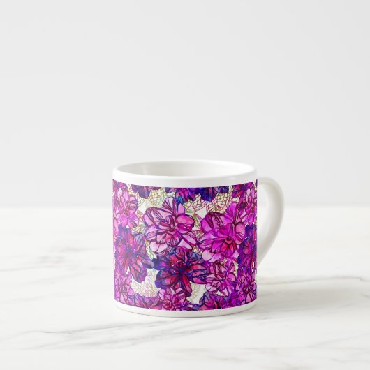 rosa und Lila Abstrakte Blume Muster Espressotasse (Vorderseite Rechts)