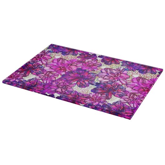 rosa und Lila Abstrakte Blume Muster Schneidebrett (Ecke)